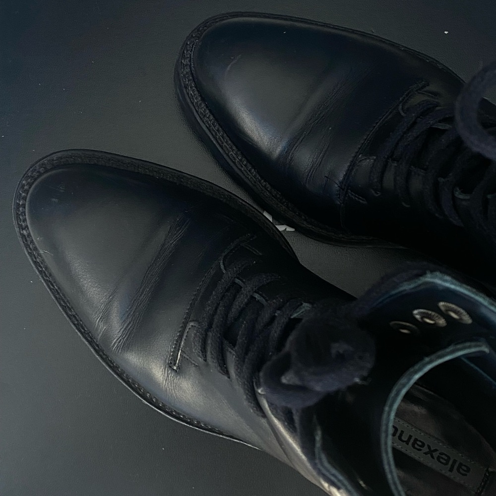 Alexander Wang Andy Hiker Calf Leather Lace Up Combat Boots in Black